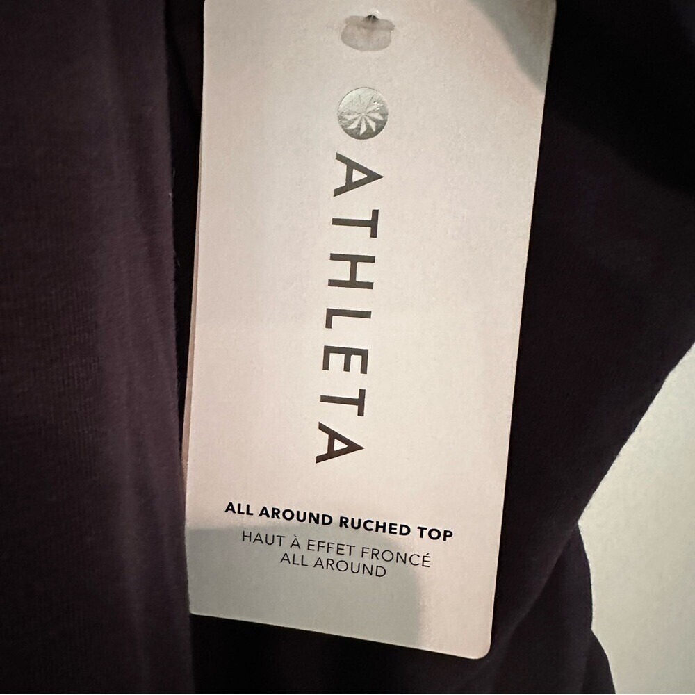 Athleta All Around Ruched Tshirt Long Sleeve Cropped Women's Medium Black Casual - Picture 6 of 8